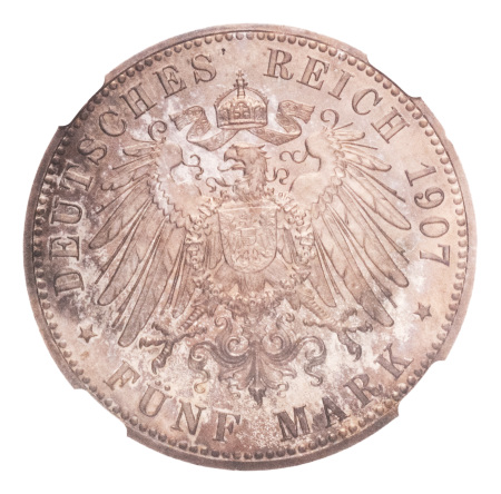 Germany, Lübeck, 1907 5 Mark, Proof (Polierte Platte),