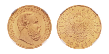 Germany, Hessen, 1892, Ludwig IV, 20 Mark, Au. 