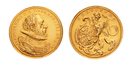 Bavaria, Albert V, 1550-1579, 2 Ducats, Hubert Gerhard workshop, Au, 6.84 g.
