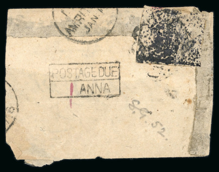 Stamp of Indian States » Jammu & Kashmir 1877-78 1/2a black in oil colour on native paper used on small part cover from Jammu to Amritsar