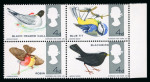 Stamp of Great Britain » Queen Elizabeth II 1966 British Birds 4d group of colour shifts on five mint n.h. se-tennant blocks of four