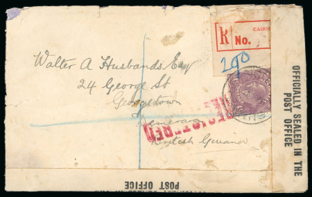 Stamp of British Guiana 1926 (May 11) Incoming envelope from Australia with with "BRITISH GUIANA/ OFFICIALLY SEALED IN THE POST OFFICE" tape