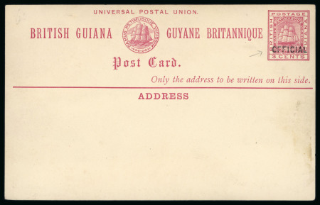 Stamp of British Guiana Postal Stationery: 1879 3c carmine on cream UPU postcard with "OFFICIAL" overprint