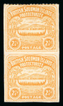 Stamp of British Solomon Islands 1907 2 1/2d orange-yellow mint with variety imperf. between in vertical pair