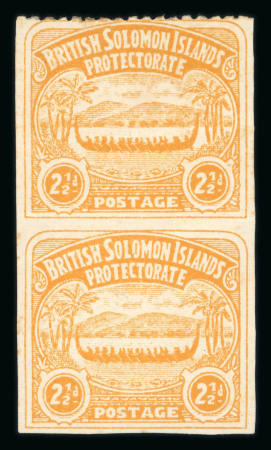 Stamp of British Solomon Islands 1907 2 1/2d orange-yellow mint with variety imperf. between in vertical pair