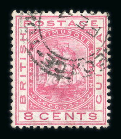 Stamp of British Guiana 1876-79 8c rose with variety watermark inverted, neatly used