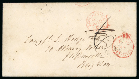 Stamp of Antigua & Barbuda 1861 (May 27) envelope from St. John's to England with a good strike of the "PAID / AT / ANTIGUA" crown circle hs,