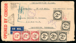 Stamp of British Guiana 1941 (Feb 4) incoming commercial cover from India with 1940-55 2c (5) and 12c (3) postage dues on arrival