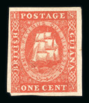 Stamp of British Guiana 1853 1c vermilion (original printing) unused, with