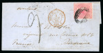 Stamp of India » Foreign Settlements in India » French Indian Settlements 1850 (Apr 20) entire from Pondicherry to France with very good strike of the "PONDICHERY / Paid" boxed ds plus Mauritius cover