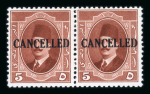 Stamp of Egypt » 1922-1936 King Fouad I Definitives » Issued Stamps 1923-24 First Portrait Issue 5m with "CANCELLED" overprint in mint n.h. horizontal pair