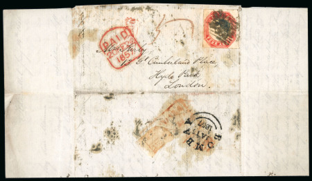 Stamp of India » Postal History Anglo-Persian War: 1857 (Jan 14) entire lettersheet sent to England with 1854 4a cut-square incl. important contents