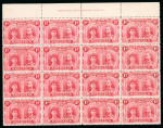 Stamp of Rhodesia 1910-13 1d bright carmine pl. B perforation 14 in upper marginal block of 16