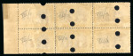 Stamp of Rhodesia 1910-13 Printer's File Stamps 3d violet and ochre (printing 8) in right hand marginal block of six with twelve security punch holes