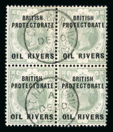 Stamp of Nigerias » Niger Coast Protectorate 1892-94 overprinted (type 1) 1s dull green in used block of four