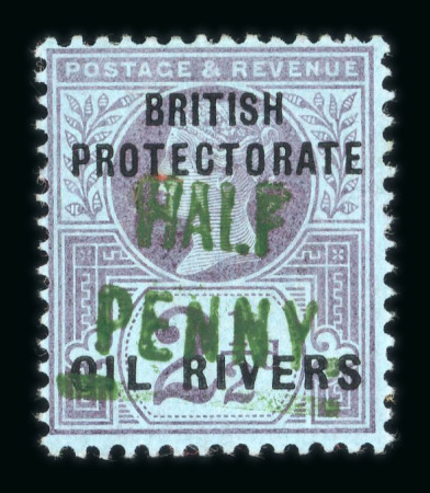 Stamp of Nigerias » Niger Coast Protectorate 1893 1/2d (type 4 in green) on 2 1/2d purple and blue mint with large part o.g.