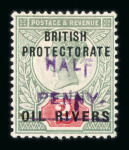 Stamp of Nigerias » Niger Coast Protectorate 1893 1/2d (type 9 in violet) on 2d green and carmine mint