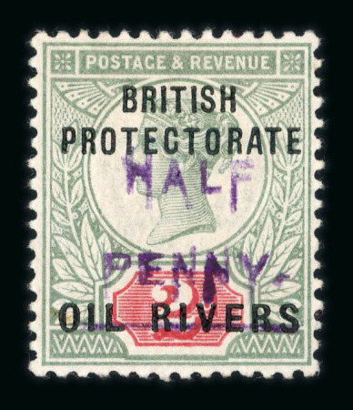 Stamp of Nigerias » Niger Coast Protectorate 1893 1/2d (type 9 in violet) on 2d green and carmine mint