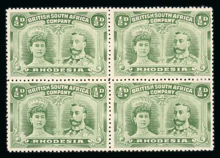 Stamp of Rhodesia 1910-13 1/2d yellow-green perforation 14 in block of four mint