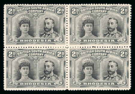 Stamp of Rhodesia 1910-13 2d black and grey-black perforation 14 "thick ear" printing in very fine block of 4 mint