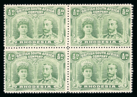 Stamp of Rhodesia 1910-13 1/2d dull green perforation 14 in block of 4 mint n.h.