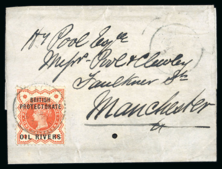 Stamp of Nigerias » Niger Coast Protectorate 1893 (Dec 28) wrapper band sent to the UK with 1892-94 1/2d vermilion tied by Old Calabar River cds