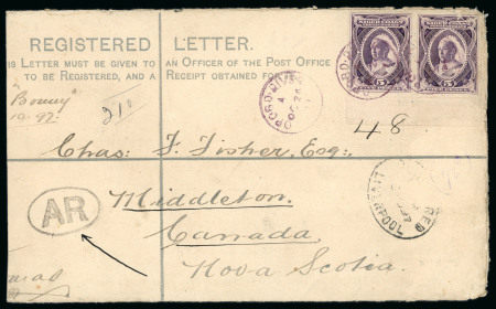 Stamp of Nigerias » Niger Coast Protectorate 1894 (Oct 24) and 1897 (Oct 24) pair of envelopes, with the latter being a registered envelope sent AR to Canada