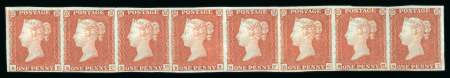 Stamp of Great Britain » 1841 1d Red 1841 1d red-brown pl.79 BB-BI mint strip of eight