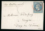 Stamp of France » Ballons Montés 1870, Y&T n°29B, lettre avec mention manuscrite "Par