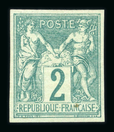 Stamp of France » Type Sage 1876-1900 1876, Sage Y&T n°62, 2c vert type I, non dentelé, neuf