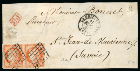 Stamp of France » Type Cérès de 1849-1850 Y&T n°5 paire des 2 timbres avec la variété du 4 retouché sur lettre