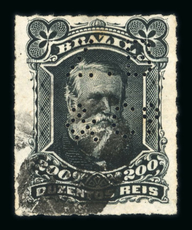 Stamp of Brazil » 1866-83 Dom Pedro » 1877-78 Roulette "White Beard" Issue 1877 200 reis Don Pedro with early perfin Z.B & Co.
