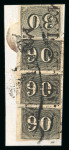 Stamp of Brazil » 1850-66 Upright Figures 1862 complete folded letter Rio de Janeiro to Amparo with 30r and 90r, and piece with 30r and strip of three 90r black obliterated by two strikes of the "MOGY DASCRUZES" hs