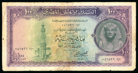 Egypt, 100 Pounds 1952; Pick 34, Hanafy M5 (100 L.E.), with signature Fekry.