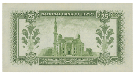 Egypt, 25 and 50 piastres 1952; Pick 28, 28, Hanafy M2 (25 P.T.b), M4 (50 P.T.b), with signature Saad.