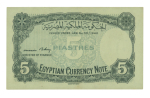Egypt 5 piastres 1945; Pick 165a, Hanafy M5 (5 P.T.h).  