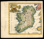 Stamp of Ireland » Historical Documents Map of Ireland: 1764 Map of Ireland by T.Jefferys, showing a detailed map with many places names, mountains and rivers etc., with a decorative cartouche, repaired tear. Hand coloured. Very fine appearance and clear impre