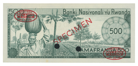 Rwanda 1971, Banque Nationale du Rwanda 500 francs,  SPECIMEN 