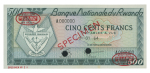 Rwanda 1971, Banque Nationale du Rwanda 500 francs,  SPECIMEN 