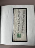 Stamp of Ireland » Revenues & Fiscals » Embossed Stamp Duty 1865–1933 – Old-Time Revenue Collection. An attractive and unusual assembly of 107 revenue documents and 21 fragments or stamps, neatly mounted on pages and housed in a Blue Frank Godden album. Features Queen Victoria an