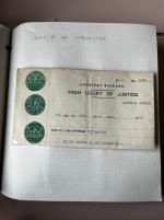 Stamp of Ireland » Revenues & Fiscals » Embossed Stamp Duty 1865–1933 – Old-Time Revenue Collection. An attractive and unusual assembly of 107 revenue documents and 21 fragments or stamps, neatly mounted on pages and housed in a Blue Frank Godden album. Features Queen Victoria an