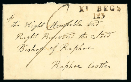 Stamp of Ireland » Postal History (Arranged alphabetically by County) Donegal - Killybegs: 1816-42 Selection of three covers mounted on pages, showing unrecorded mileage mkg KY BEGS/123, 1835 cover to Longford with undated circular KILLYBEGS, plus the rare 1842 KILLYBEGS/PENNY POST in blue