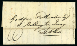 Stamp of Ireland » Postal History (Arranged alphabetically by County) Donegal - Raphoe: 1814-48 Selection of seven covers mounted on album pages, showing RAPHOE/108 in black, two linear RAPHOE mkgs in blue, one ex. Fred Dixon, two covers both showing PAID AT/RAPHOE in red, also italic blue