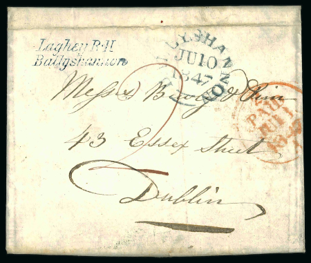 Stamp of Ireland » Postal History (Arranged alphabetically by County) Donegal - Italic Receiving Houses: 1847-55 Selection of nine covers mounted on album pages, showing the following marking on the front or reverse of the covers or envelopes in blue or green: Manorcunningham/Strabane,  Ma