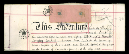 Stamp of Ireland » Revenues & Fiscals » Embossed Stamp Duty 1799-1944 Old-time attractive mixed accumulation in two albums and one black folder, showing 16 documents and 77 fragments, mostly from the QV and Ed.VII periods, with value from 1d to £1, an unusual group (93 items)