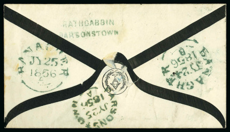 Stamp of Ireland » Postal History (Arranged alphabetically by County) Offaly - Receiving Houses: 1832-49 Selection of thirteen covers mounted on album pages, showing an array of receivers including italic Rhode/Edenderry in blue, 2-line RATHCABBIB/PARSONSTOWN in blue, KINNETTY linear in bl