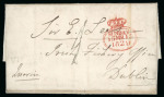 Stamp of Ireland » Pre-Stamp Postal History » Unified Post Period - 1827-1839 1829 (12.3) Folded entire sent from Kilrush, Co.Clare, showing faint KILRUSH/139 black mileage mkg with fine strike of the rare Dublin crowned oval FREE/SUNDAY/15MR15/1829, rated with handstruck "1", very fine usage of t