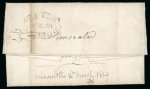 Stamp of Ireland » Pre-Stamp Postal History » Unified Post Period - 1827-1839 1829 (12.3) Folded entire sent from Kilrush, Co.Clare, showing faint KILRUSH/139 black mileage mkg with fine strike of the rare Dublin crowned oval FREE/SUNDAY/15MR15/1829, rated with handstruck "1", very fine usage of t