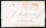 Stamp of Ireland » Pre-Stamp Postal History » Unified Post Period - 1827-1839 1837 (9.5t) Folded entire sent from Dublin to Omagh in Co. Tyrone showing a clear two line red framed octagonal late mkg of Dublin "PUT IN AFTER SIX O CLOCK" (DF No.227), an attractive delayed mail mkg.