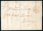 Stamp of Ireland » Pre-Stamp Postal History » Independant Post Office Period - 1784-1831 1831 (6.2) Folded letter sheet sent from Sligo to Dublin, showing linear LATE MAIL, faint SLIGO/103 and scarce SUNDAY/PAID/6.FE.1831 cds, all in red, fine.